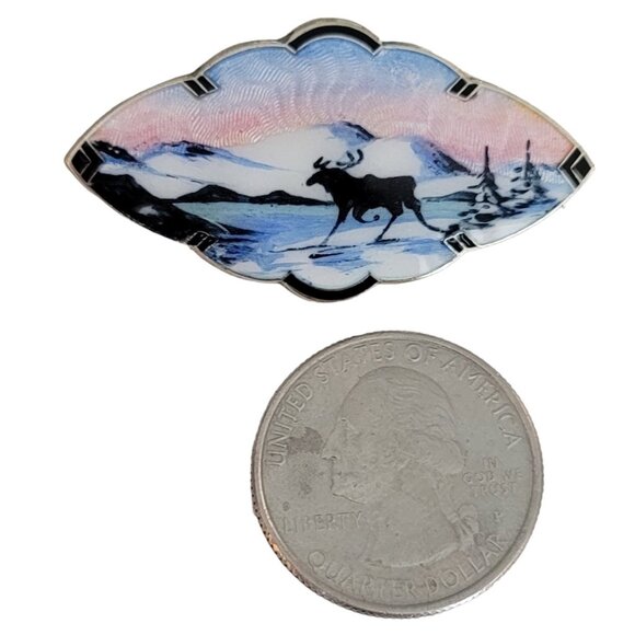 Bernard Meldahl Sterling Silver Guilloche Enamel Moose Silhouette Brooch, K23 - Picture 5 of 8